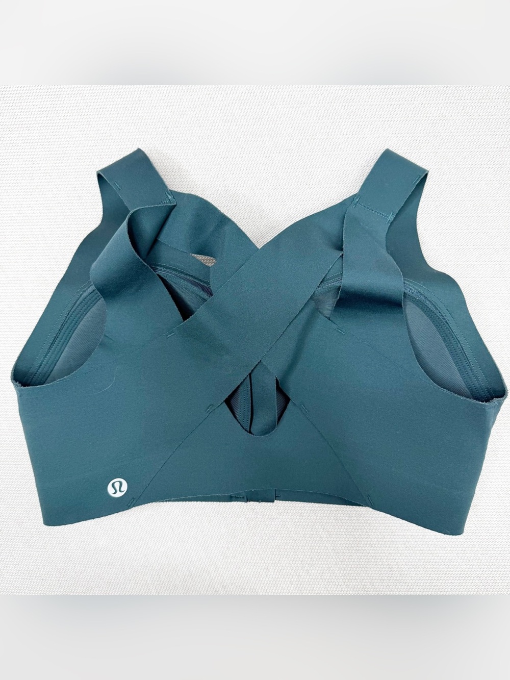 Lululemon Dark Teal Criss Cross Zip Front Sports Bra Size 32DD - Picture 2 of 4